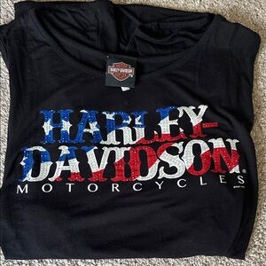 NWOT Harley-Davidson Black Tank Top with Red White Blue Rhinestone Accents Sz 2X